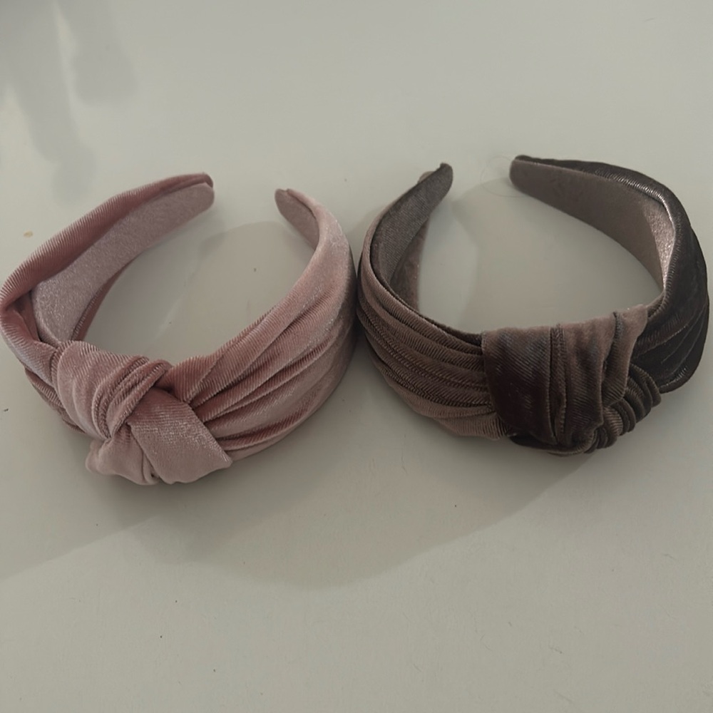 Pink and taupe velvet headbands